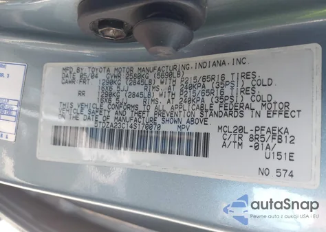 2004 Toyota Sienna Le z USA, uszkodzony, nr VIN 5TDZA23C14S170070